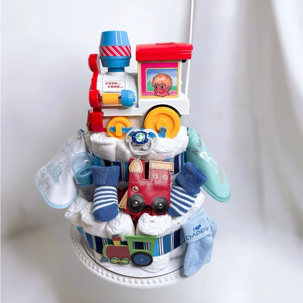 Colorful Train Diaper Cake, Baby Shower Gift
